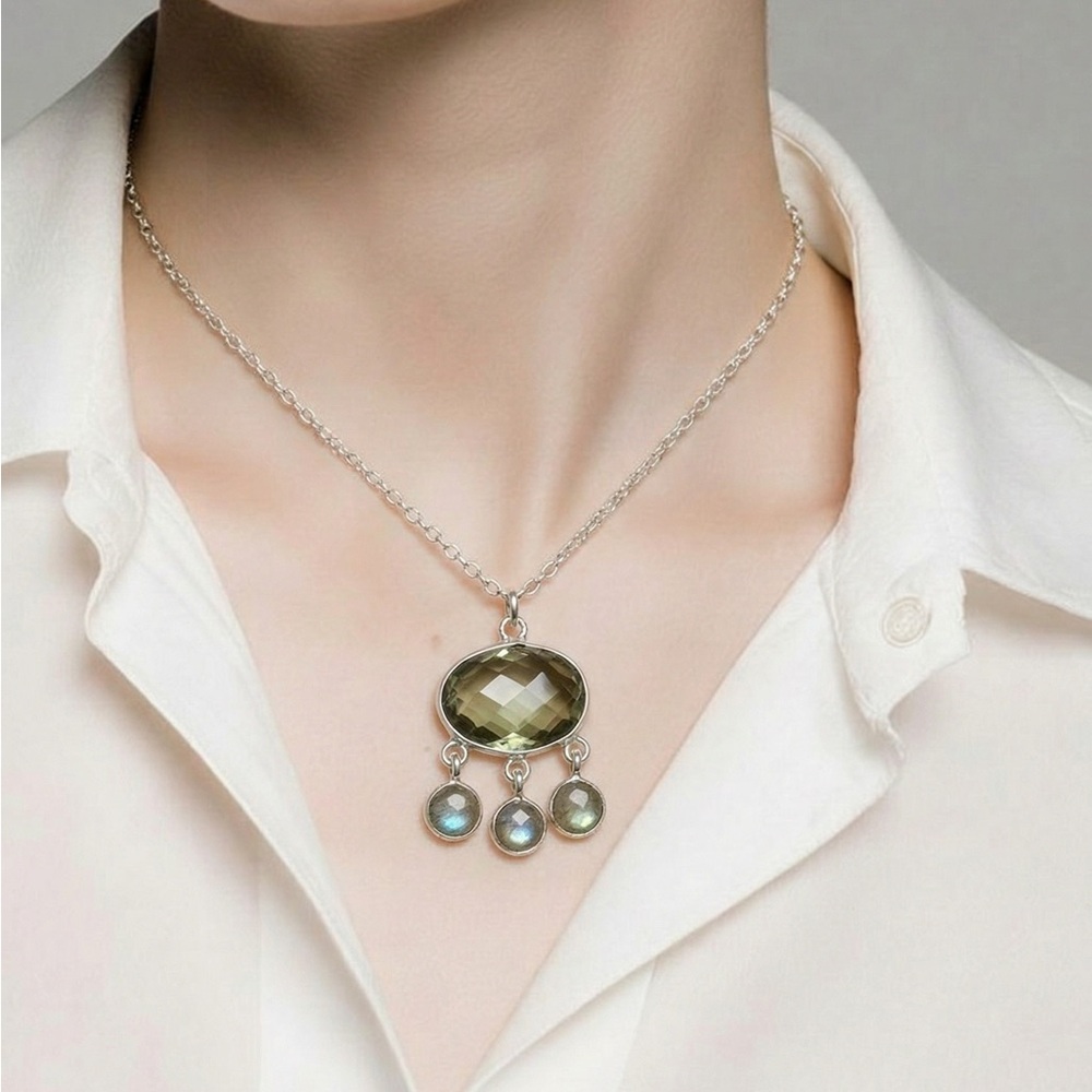 Green Amethyst & Labradorite Necklace - Picture 2 of 14